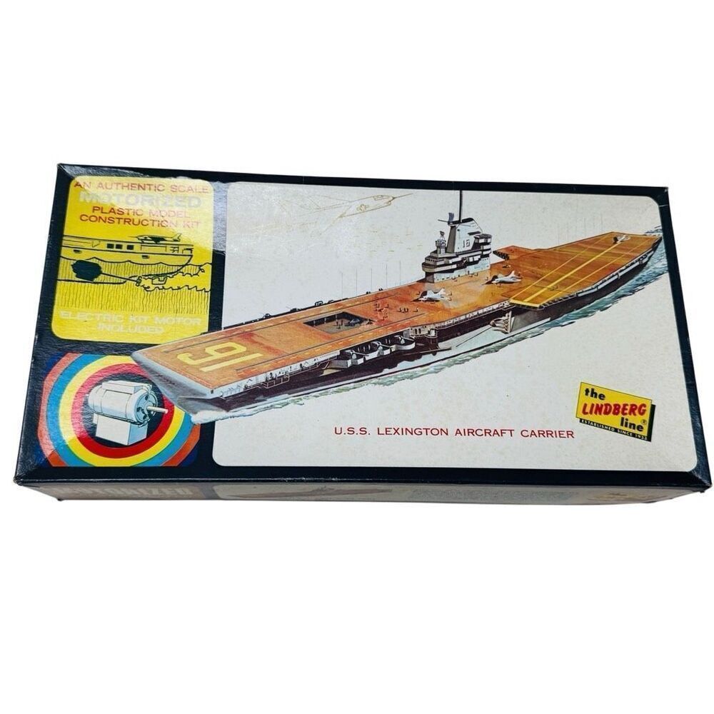 1968 Model Kit Motorized Lindberg Line USS Lexington Aircraft Carrier complete